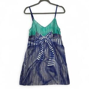 Anthropologie Eloise Nightgown M Green Blue Bow Lightweight Chemise Sleepwear